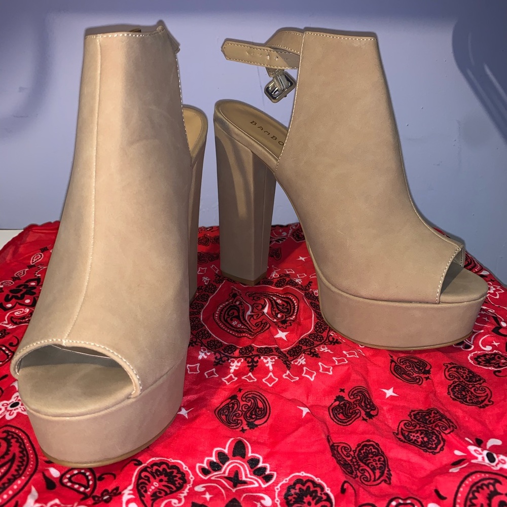 Bamboo platform open toe booties
